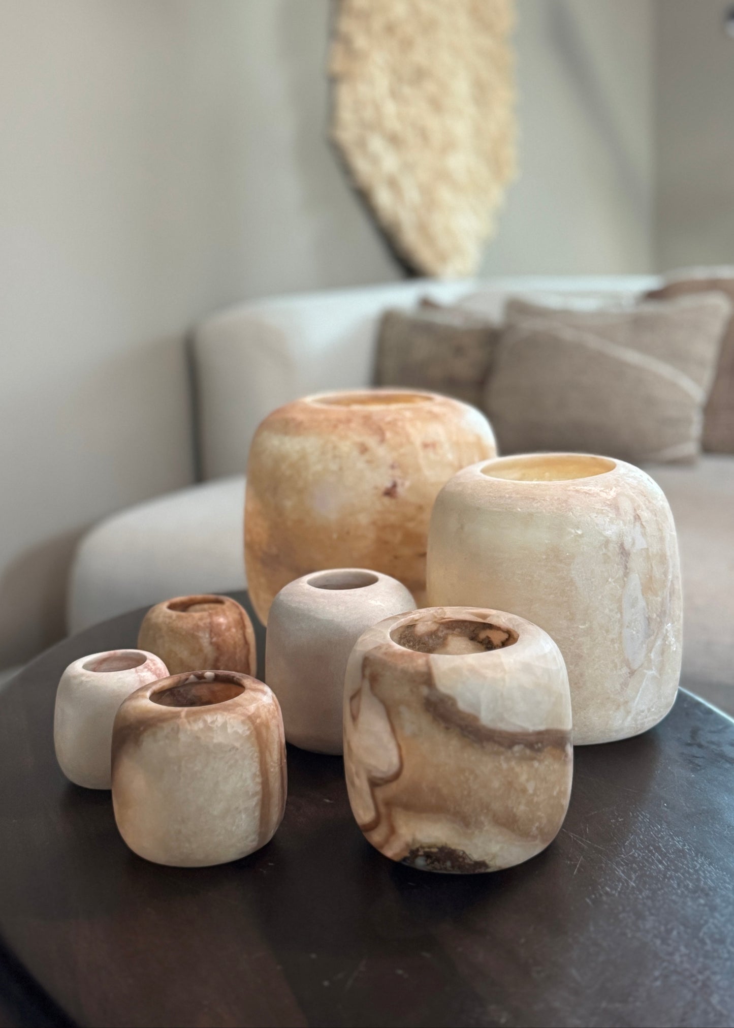 Alabaster waxinelichthouder rond