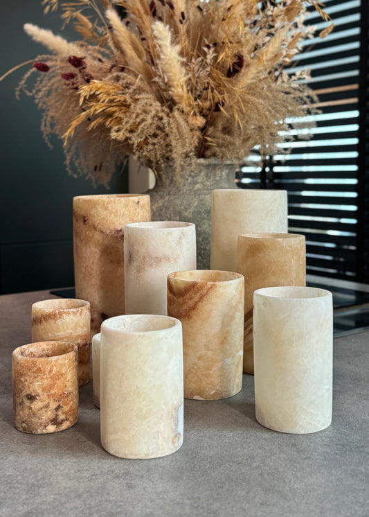 Alabaster waxinelichthouder cilinder